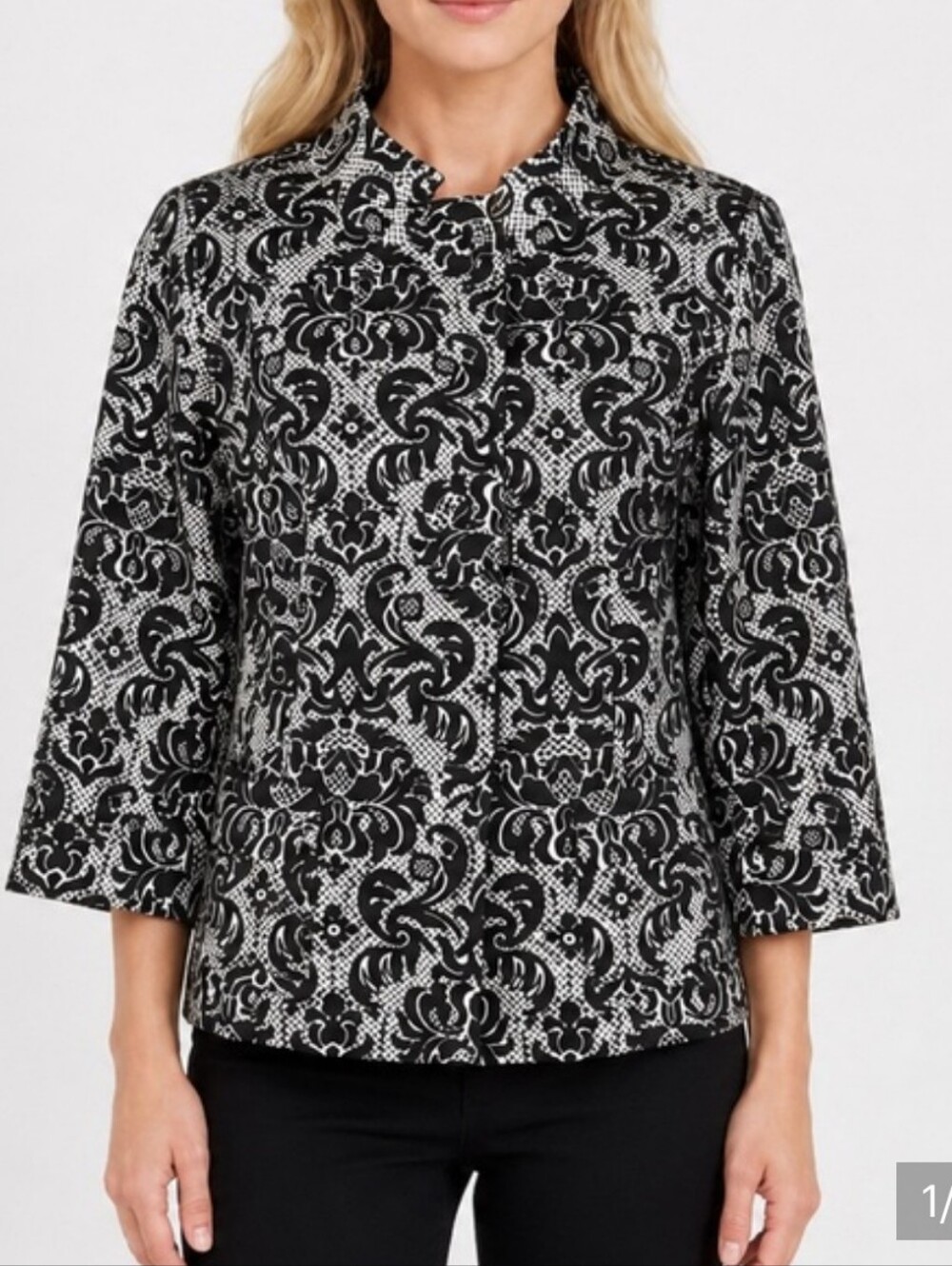 Talbots Black and White Patterned Buttom Down Blouse Jacket Size 8